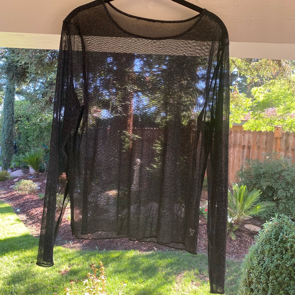 SHEER LONG SLEEVE BLACK TOP